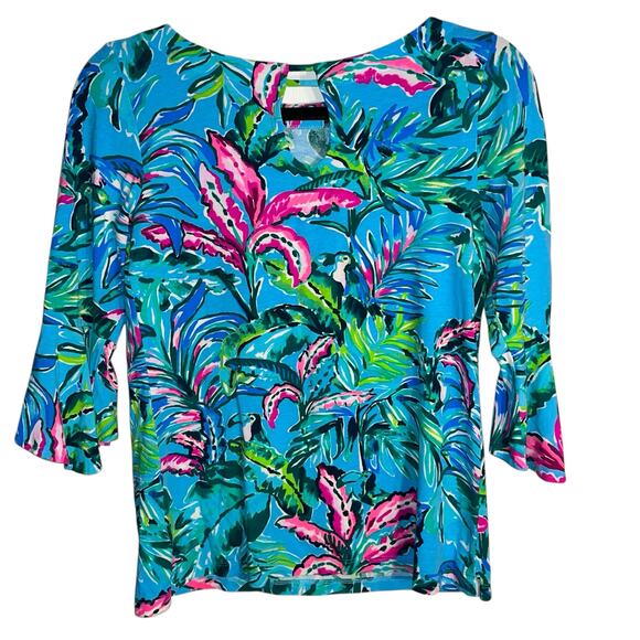 Lilly Pulitzer Fontaine Top | Porto Blue In the Trees | Bell Sleeve | Size XS - Picture 4 of 10